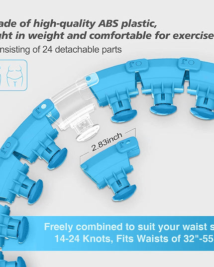 Smart Weighted Hoola Hoop for Adults Weight Loss - 2 in 1 Fitness Hoop/Massager. Exercise Hoop for Adults, Weight Loss, Lower Belly Fat, Weighted Hoop W 24 Detachable Knots, Great for plus Size