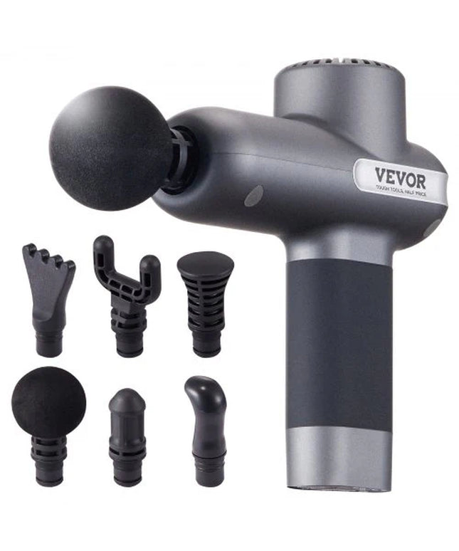 VEVOR Massage Gun Deep Tissue, Percussion Muscle Massager for Athletes - with 5 Speed Levels & 6 Massage Heads, 7.4V 2500Mah Batteries, Handheld Electric Massage Gun for Pain Relief, Muscle Relaxation