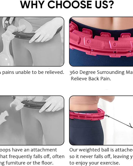 Smart Weighted Hoola Hoop for Adults Weight Loss - 2 in 1 Fitness Hoop/Massager. Exercise Hoop for Adults, Weight Loss, Lower Belly Fat, Weighted Hoop W 24 Detachable Knots, Great for plus Size