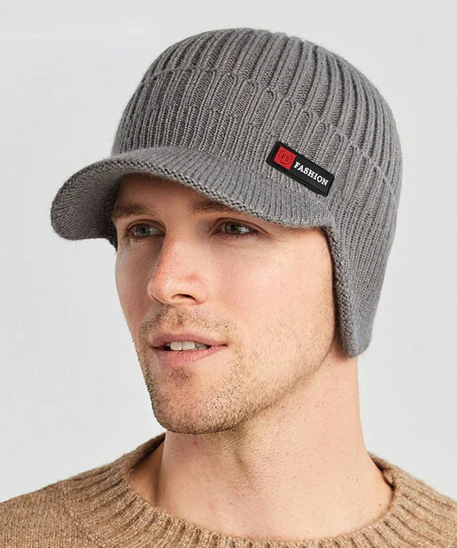 New Winter Men'S Hat – Outdoor Ear Protection Warm Knitted Cap with Windproof Visor, Thick Bicycle Scarf Cap for Men