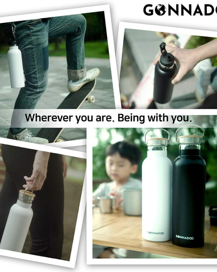 Stainless Steel Insulated Water Bottle 25 Oz with 3 Lids, Vacuum, Insulated Stainless Steel, Hot Water, Cold Water, Sports Water Bottle (Black)