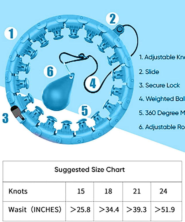 Smart Weighted Hoola Hoop for Adults Weight Loss - 2 in 1 Fitness Hoop/Massager. Exercise Hoop for Adults, Weight Loss, Lower Belly Fat, Weighted Hoop W 24 Detachable Knots, Great for plus Size