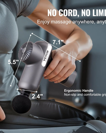 VEVOR Massage Gun Deep Tissue, Percussion Muscle Massager for Athletes - with 5 Speed Levels & 6 Massage Heads, 7.4V 2500Mah Batteries, Handheld Electric Massage Gun for Pain Relief, Muscle Relaxation