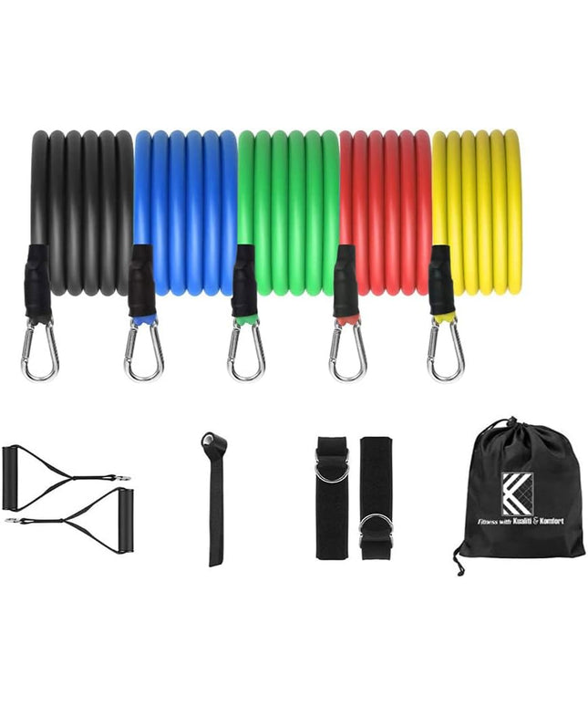 Resistance Bands Sets (11Pcs), Workout Equipment, Exercise Bands for Home Gym with Handles, Door Anchor, Ankle Straps, Carrying Bag for Workout Set - Fitness Bands for Men and Women